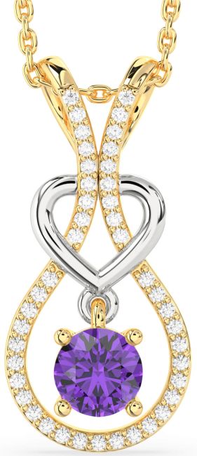 Diamond & Amethyst White Yellow Gold Heart Necklace