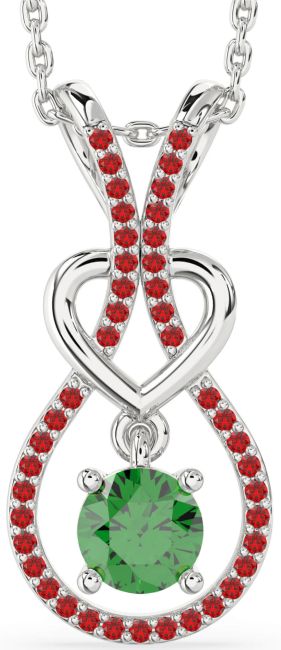 Emerald & Ruby Silver Heart Necklace