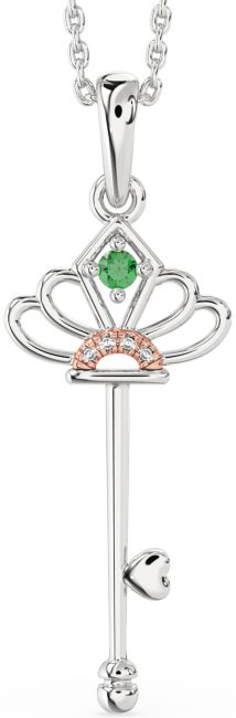 Large Diamond Emerald White Rose Gold Heart Necklace
