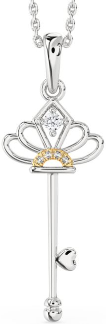 Large Diamond Gold Silver Heart Necklace