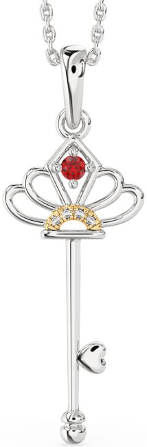 Large Diamond Ruby Silver & 10K gold Heart Necklace