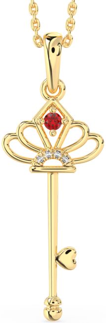 Large Diamond Ruby Gold Heart Necklace