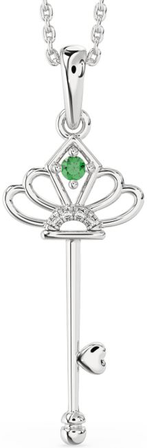 Large Diamond Emerald Platinum Heart Necklace