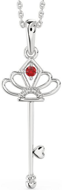 Large Diamond Ruby Platinum Heart Necklace