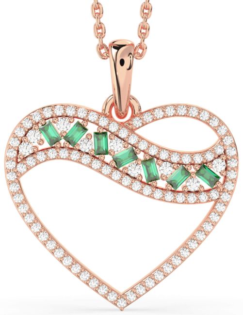 Large Diamond Emerald Rose Gold Heart Necklace
