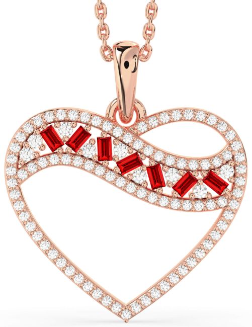 Large Diamond Ruby Rose Gold Heart Necklace