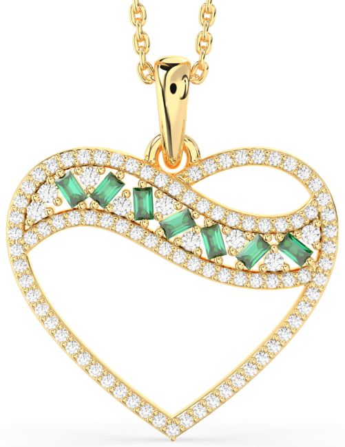 Large Diamond Emerald Gold Heart Necklace