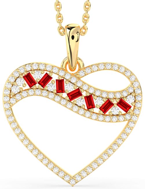 Large Diamond Ruby Gold Silver Heart Necklace