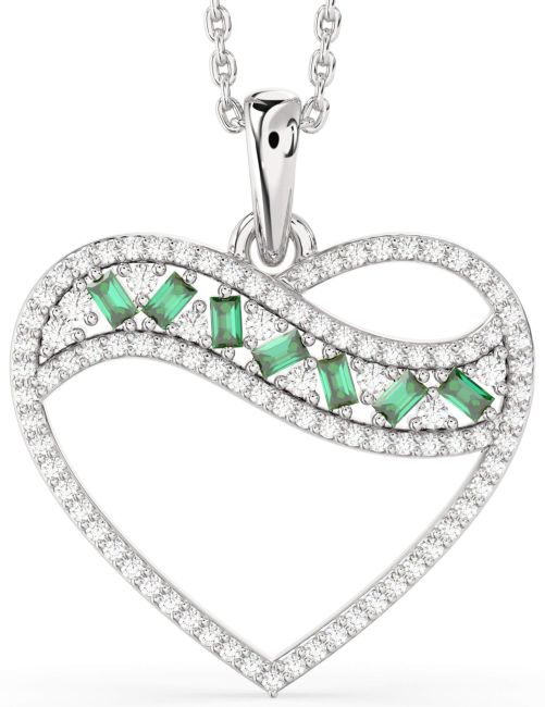 Large Diamond Emerald Platinum Heart Necklace
