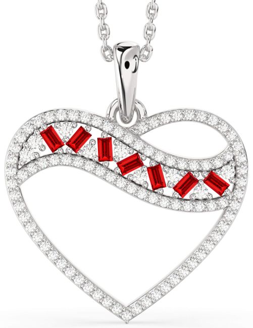 Large Diamond Ruby Silver Heart Necklace