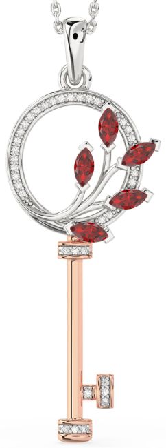 Large Diamond Ruby Platinum & Rose Gold Necklace
