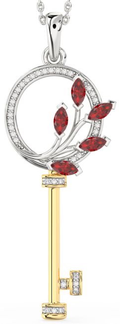 Large Diamond Ruby Silver & 10K gold Necklace