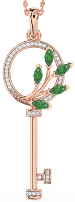 Large Diamond Emerald Rose Gold Necklace