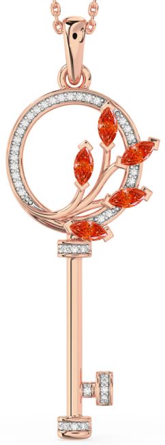 Large Diamond Fire Opal Rose Gold Necklace