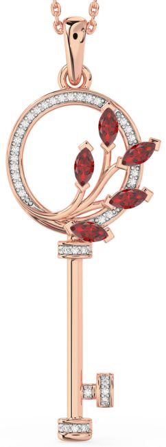 Large Diamond Ruby Rose Gold Necklace