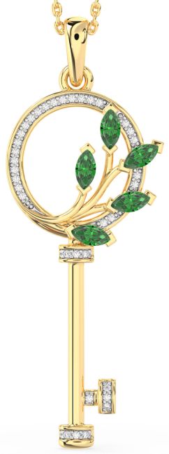Large Diamond Emerald Gold Necklace