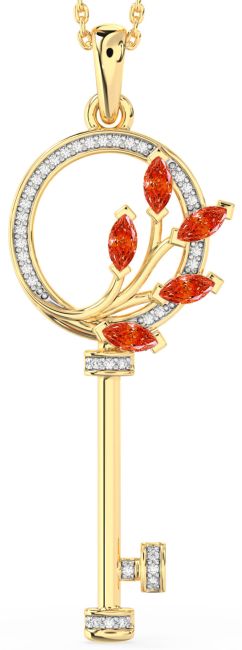Large Diamond Fire Opal Gold Necklace
