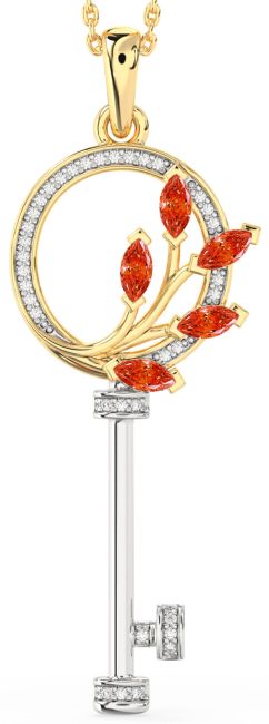 Large Diamond Fire Opal Gold Silver Necklace