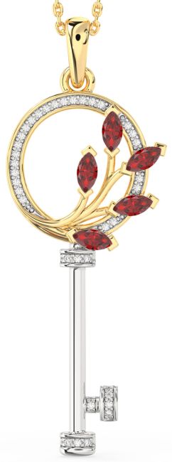 Large Diamond Ruby Gold Silver Necklace