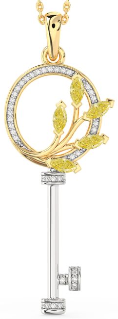 Large Yellow Diamond Gold Silver Necklace