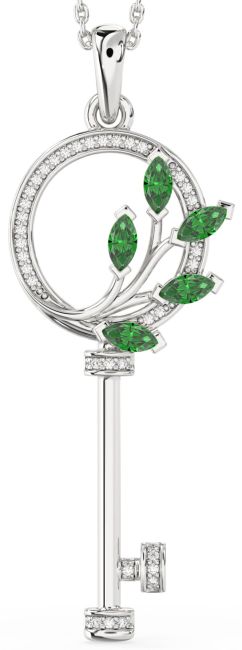 Large Diamond Emerald White Gold Necklace