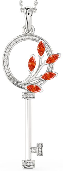 Large Diamond Fire Opal White Gold Necklace