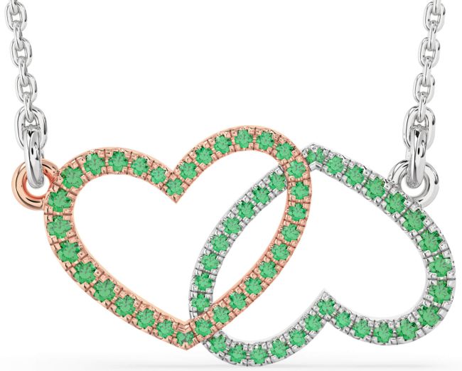 Large Emerald Rose Gold Silver Heart Necklace