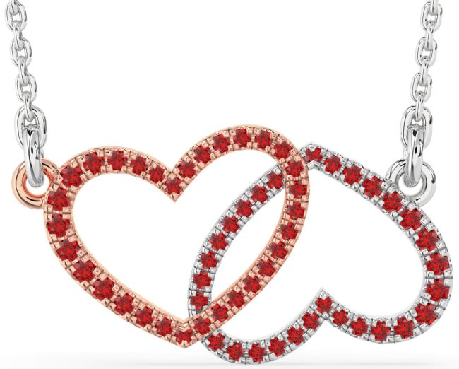 Large Ruby Silver & 10K Rose Gold Heart Necklace