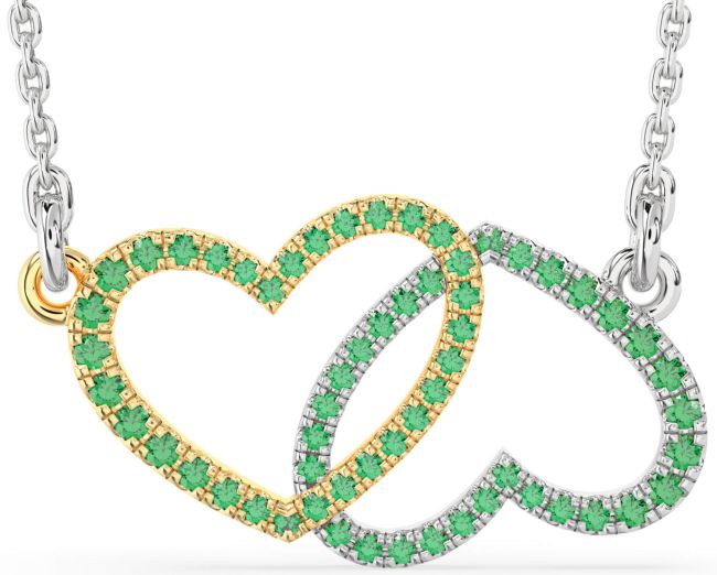 Large Emerald Platinum & Yellow Gold Heart Necklace