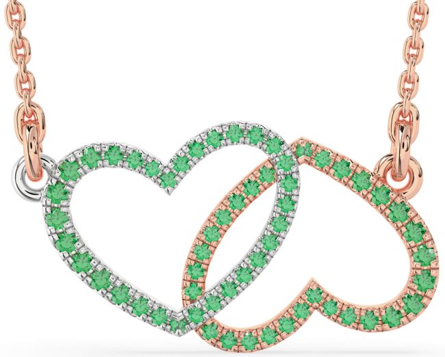 Large Emerald White Rose Gold Heart Necklace