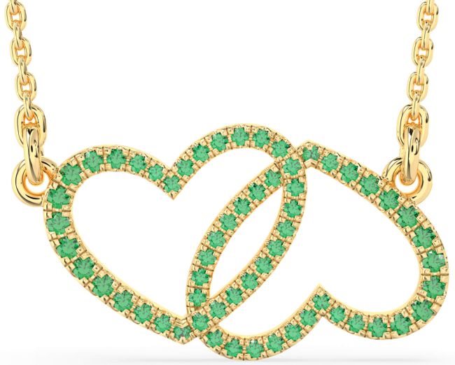 Large Emerald Gold Silver Heart Necklace