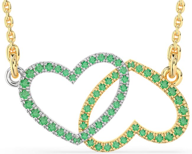 Large Emerald Platinum & Yellow Gold Heart Necklace