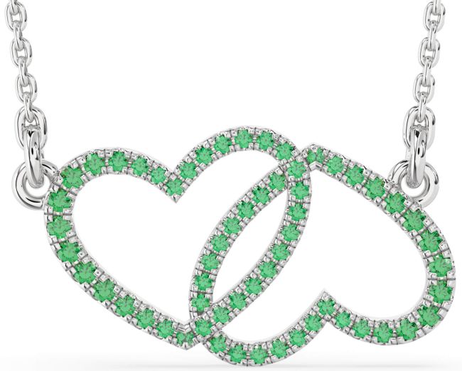 Large Emerald Silver Heart Necklace