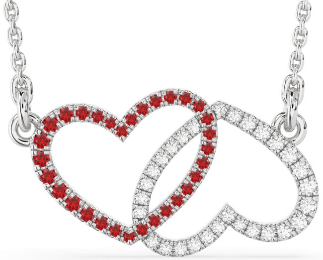 Large Diamond & Ruby Platinum Heart Necklace
