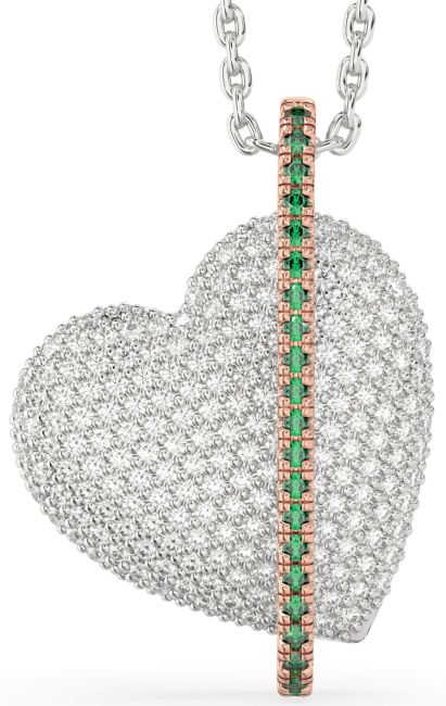Diamond Emerald Rose Gold Silver Heart Necklace