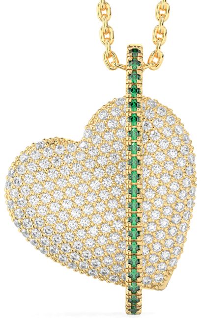 Diamond Emerald Gold Silver Heart Necklace