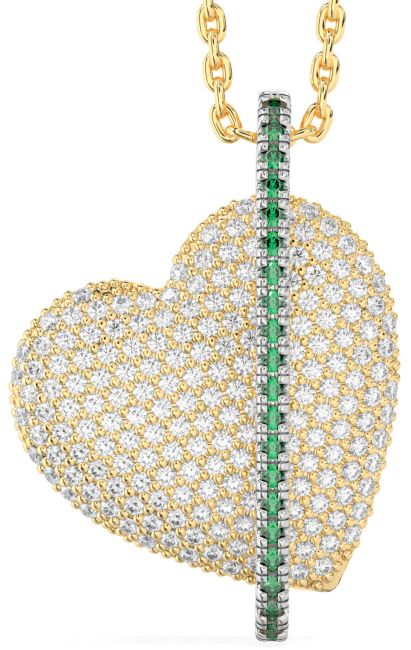 Diamond Emerald Gold Silver Heart Necklace