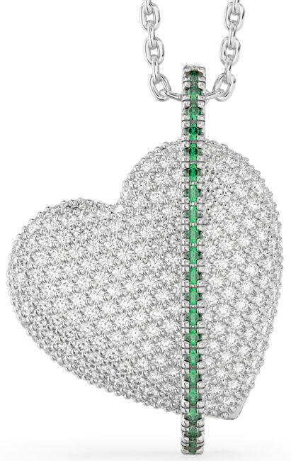 Diamond Emerald White Gold Heart Necklace
