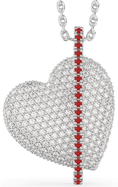 Diamond Ruby Platinum Heart Necklace