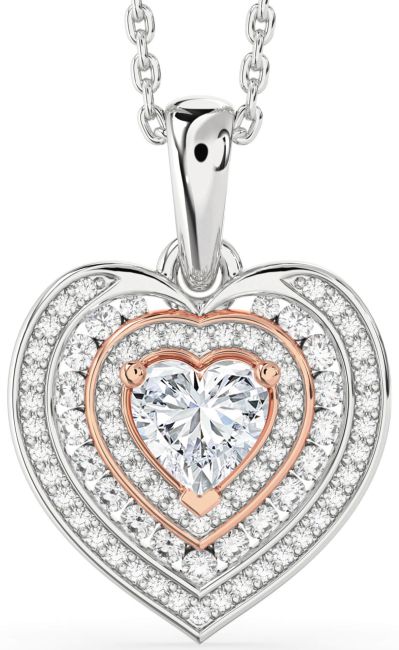 Diamond Platinum & Rose Gold Heart Necklace