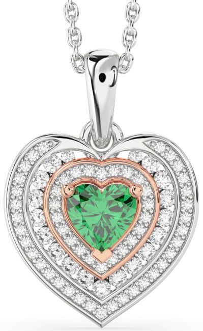 Diamond Emerald White Rose Gold Heart Necklace