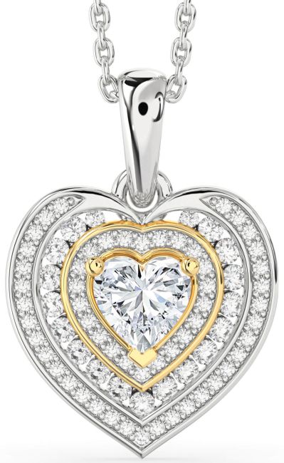 Diamond Silver & 10K gold Heart Necklace