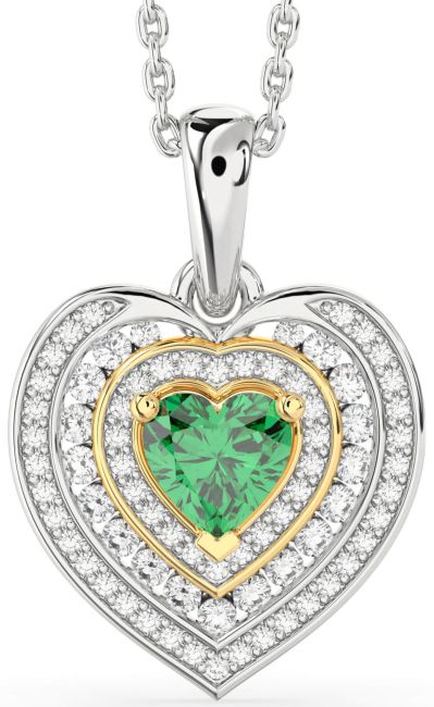 Diamond Emerald Gold Silver Heart Necklace