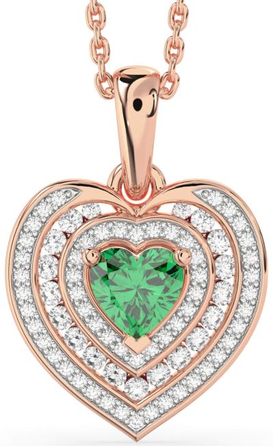 Diamond Emerald Rose Gold Heart Necklace