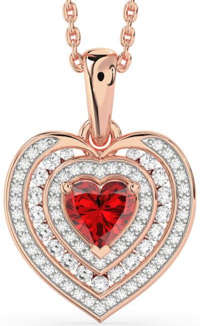 Diamond Ruby Rose Gold Heart Necklace