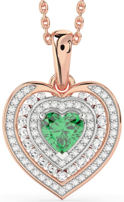 Diamond Emerald Rose Gold Silver Heart Necklace