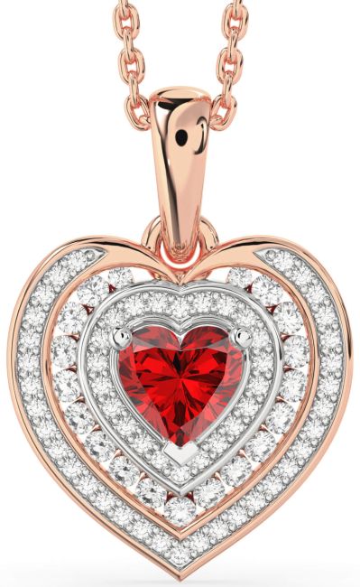 Diamond Ruby White Rose Gold Heart Necklace