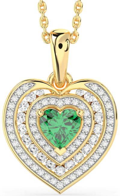 Diamond Emerald Gold Heart Necklace