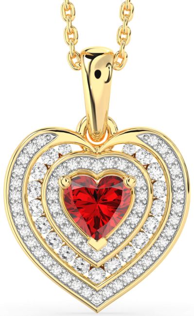 Diamond Ruby Gold Heart Necklace