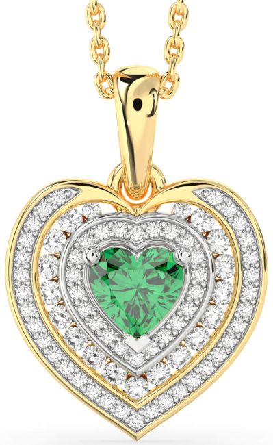 Diamond Emerald Gold Silver Heart Necklace